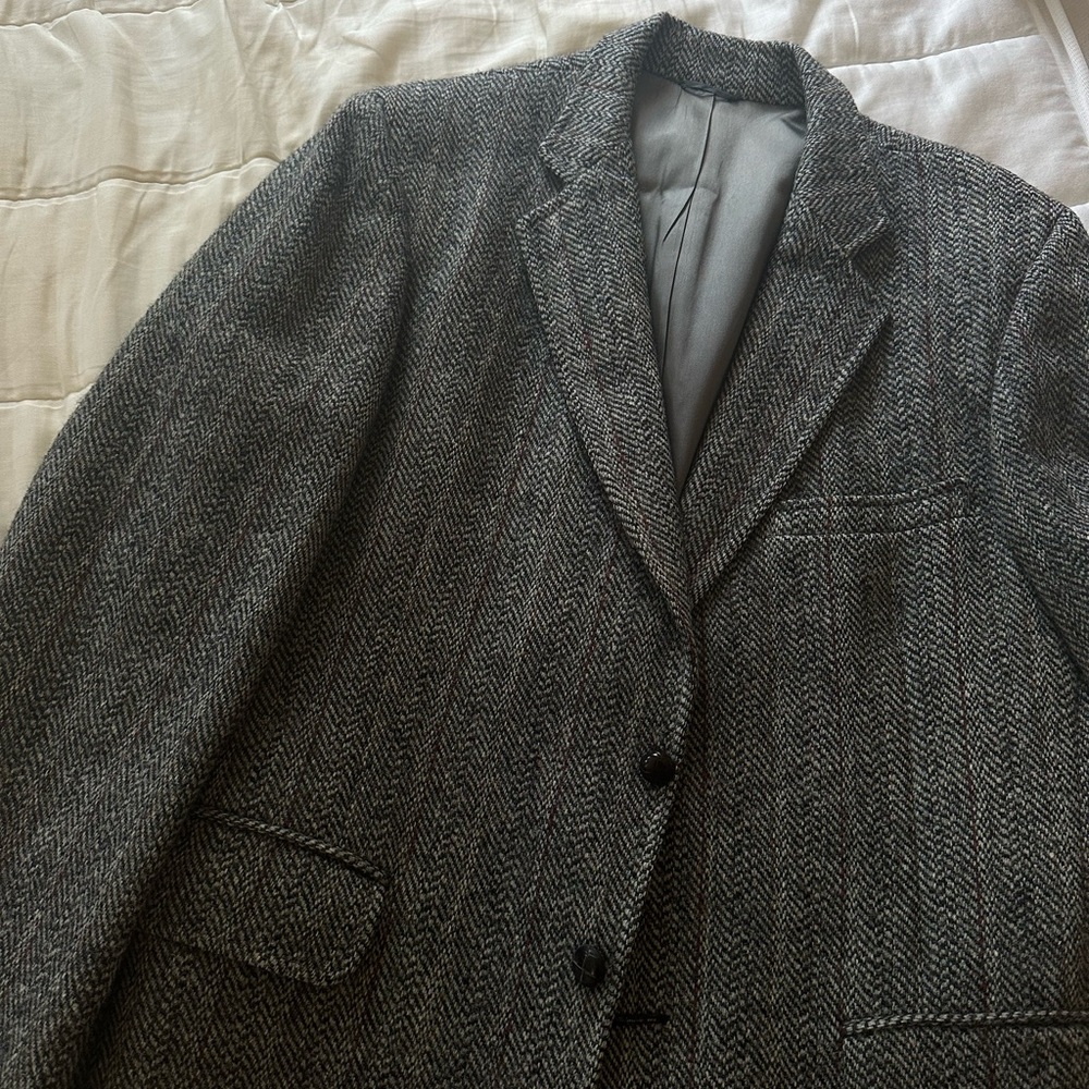 Gray Herringbone Sport Coat with Notched Lapels